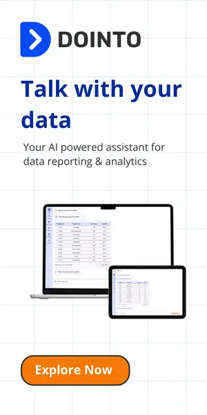 A Gif stating that "Talk with your data. Your AI powered assistant for reporting & analytics". There is a call to action for "Explore Now" as well.